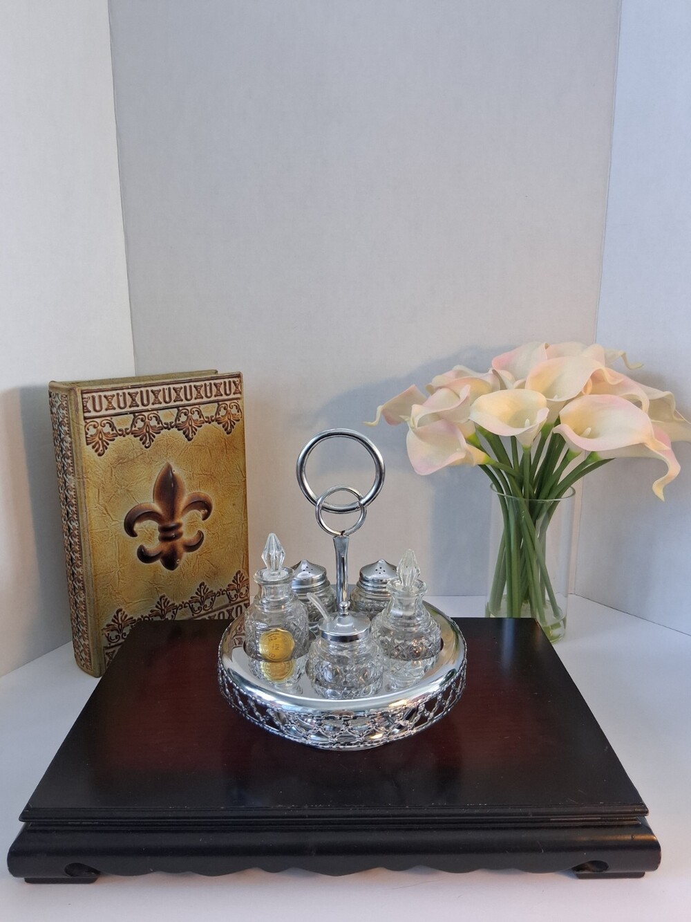 VTG Queen Anne Silverplated 5 PC Revolving Cruet Condiment Set England